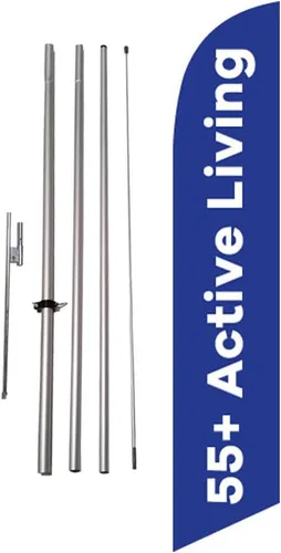 55+ Active Living Senior Living Community Publicidad Bandera de plumas Letrero con kit de poste y pico de tierra