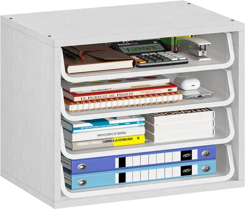 Miniatura 9 de Simple Trending Organizadores de Archivos de Escritorio, Bandeja de Cartas de 4 Niveles Organizador de Papel con Portaarchivos, Clasificador