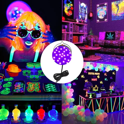 Miniatura 5 de CICINY Luz LED negra, luces negras UV colgantes USB de 10 W con gancho, lámpara de luz negra para fiesta brillante, decoraciones de Halloween que