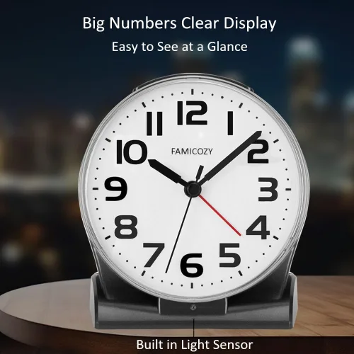 Miniatura 3 de FAMICOZY Reloj despertador con retroiluminación automática, silencioso sin tictac para personas mayores con problemas de visión, fácil