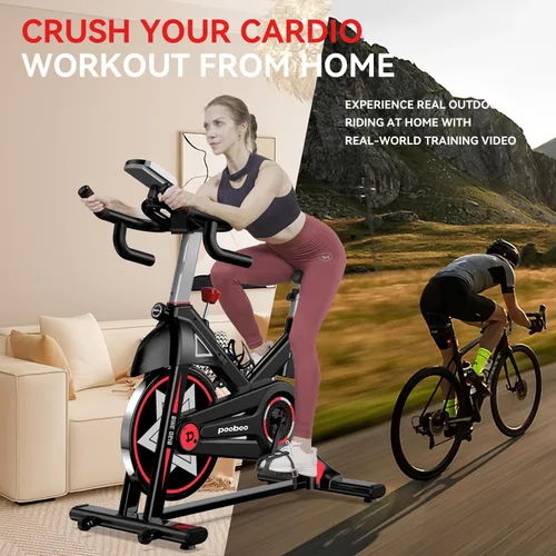 Miniatura 7 de pooboo - Bicicleta de ejercicio, bicicleta fija para gimnasio en casa, bicicleta de ciclismo de interior con cómodo cojín de asiento y soporte