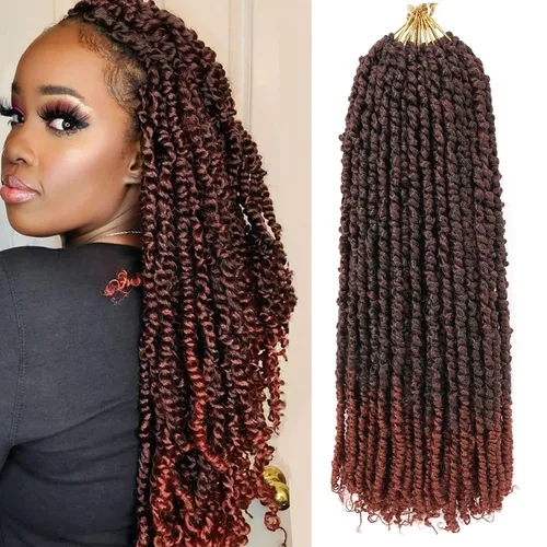 Miniatura 19 de Leeven Cabello de Ganchillo para Mujeres 16 Pulgadas Cabello de Passion Twist Pre-Retorcido 8 Paquetes Ombre Marrón Pre-Enrollado Bomb Crochet #T30