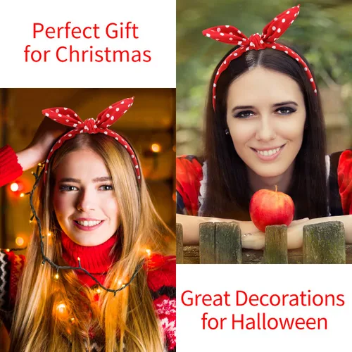 Miniatura 5 de TOBATOBA Diademas de lazo para mujeres y niñas, paquete de 2 diademas de lunares, lindas orejas de conejo, accesorios para el cabello, rojo y negro