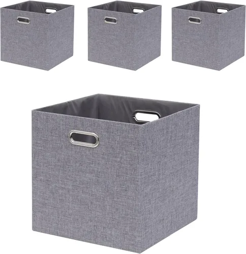 Miniatura 8 de Contenedores de Almacenamiento Cúbicos 13×13 Lino Caja Plegable con Asas, Conjunto de Cesta de Organización Plegable de 4 Gran Capacidad para Beige