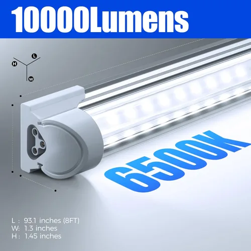 Miniatura 5 de Barrina Luz LED de tienda de 8 pies, 72 W, 10000 lúmenes, 6500 K, luces de tubo LED enlazables de cubierta transparente, lámpara T8 integrada, luces