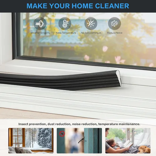 Miniatura 5 de 196 Pulgadas de Cinta de Sellado Autoadhesiva en Forma de Cuña para Puerta y Ventana - Aislamiento Insonorizante, Cinta de Espuma para Prevenir Negro