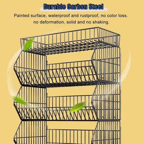Miniatura 4 de Soporte de alambre de metal para cesta de frutas y verduras, estante de exhibición de supermercado con ruedas, organizador de aperitivos para Negro