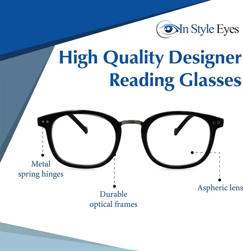 Miniatura 3 de In Style Eyes Gafas de lectura modernas, montura completa, estilo ovalado clásico, marco ligero con bisagras de resorte de metal, color negro, 1.0 x