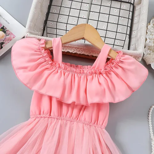 Miniatura 2 de VINUOKER Vestido de fiesta de princesa para niñas pequeñas, vestido de primavera y verano, vestido de verano con hombros descubiertos, vestido