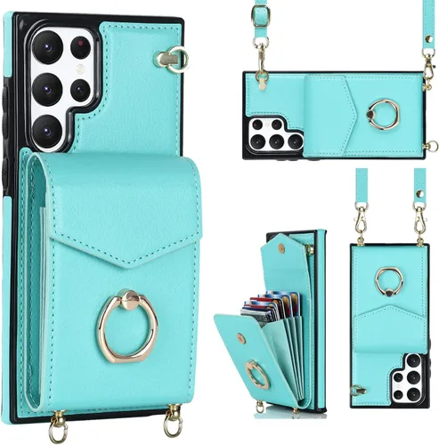 Funda protectora para Samsung Galaxy S22 Ultra 5G de 6.8 pulgadas, minimalista con soporte de anillo y correa para el hombro, a prueba de golpes,