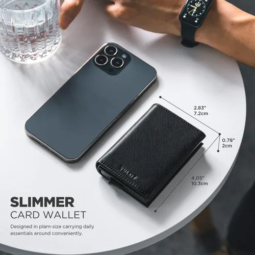 Miniatura 5 de VULKIT Tarjetero de crédito con compartimento para billetes de banco, bloqueo RFID, cartera de cuero desplegable con ventana de identificación