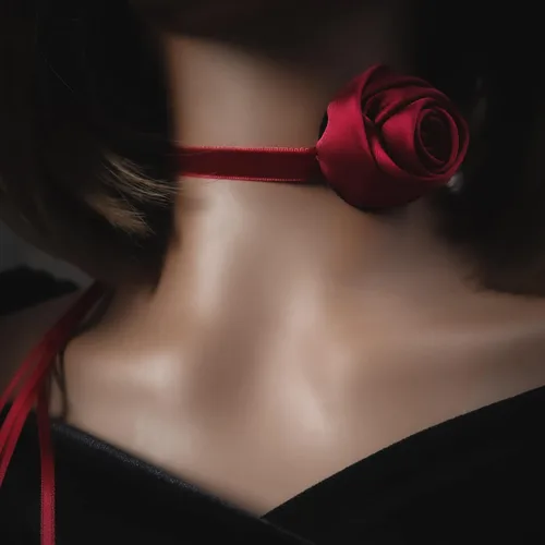 Miniatura 4 de iuviwey Gargantilla negra con cordones de flores de camelia para mujeres y niñas