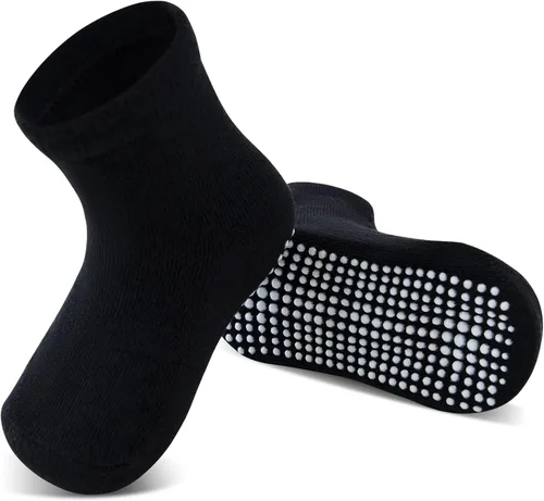 Miniatura 4 de Tenpluszero Calcetines de algodón antideslizantes para niños pequeños, calcetines de algodón con agarres para bebés, niños y niñas