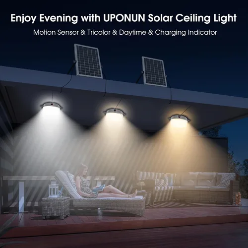 Miniatura 3 de Paquete de 2 luces solares de techo con sensor de movimiento, regulables de 6000 K/4000 K/3200 K, luz solar de cobertizo con interruptor