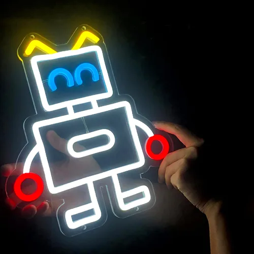 Letrero de neón de robot, adorable y contemporáneo, luz de neón para decoración de sala de estar, letrero de neón para habitación de niños, regalo