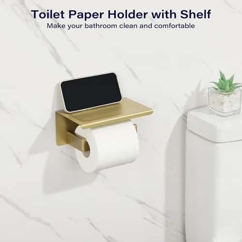 Miniatura 4 de Alise Soporte de papel higiénico, Soporte de tisú de baño con estante, Dispensador de almacenamiento de rollo de papel higiénico SUS304 de acero