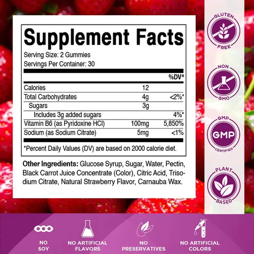 Miniatura 2 de Vitamatic Vitamina B6 100mg - Sabor a Bayas - 60 Gomitas a Base de Pectina - Apoya el Sistema Nervioso