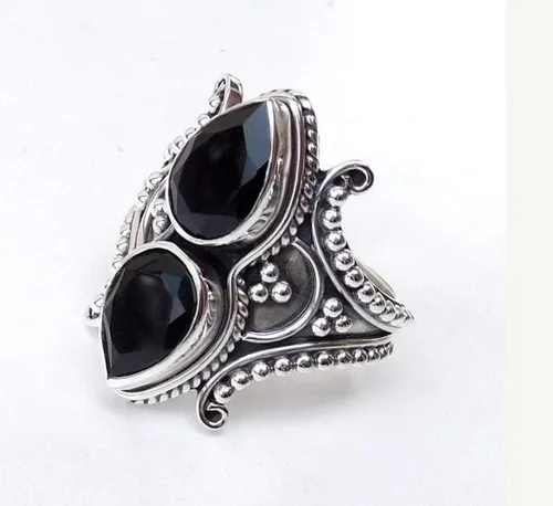 Miniatura 3 de Genuine Black Onyx Ring * 925 Sterling Silver * Handmade Ring * Pear Shape Gemstone Ring * Huge Onyx Ring * Pear Black Onyx Designer Ring * Birthday