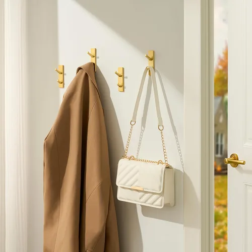 Miniatura 3 de susswiff Ganchos de Pared Dorados para Abrigo y Toalla: Colgador Adhesivo para Puerta de 5.9 kg, Paquete de 4