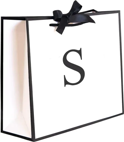 Miniatura 18 de QLSKO - Bolsa de regalo inicial con lazo de cinta, bolsa de papel horizontal personalizada, bolsa de regalo con monograma para cumpleaños