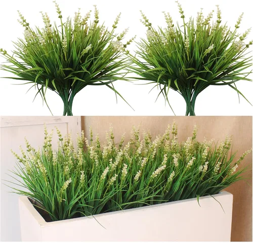 alyptus Flores artificiales para exteriores, 12 paquetes de plantas de plástico, flores blancas sintéticas, hierba falsa de mono para decoración de