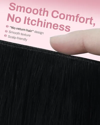 Miniatura 5 de Moresoo Genius - Extensiones de cabello humano real con clip, color negro azabache, invisibles, sin costuras, de trama de piel sintética