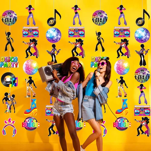 Miniatura 7 de 8 guirnaldas colgantes para fiesta de discoteca de los años 70, decoraciones colgantes de fiesta de baile de discoteca, decoraciones colgantes