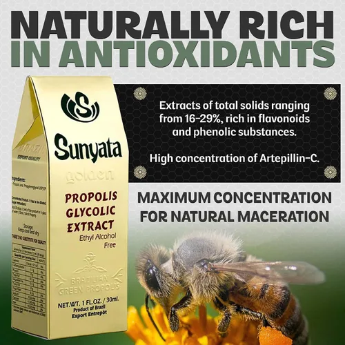 Miniatura 3 de Sunyata Extracto líquido de propóleo de abeja verde brasileña, sin alcohol, apoyo inmunológico natural y concentrado antioxidante, 1.0 fl oz