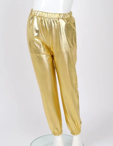 Miniatura 7 de Pantalones de baile de hip hop para niños y niñas, pantalones de harén metálicos brillantes, ropa de baile callejero