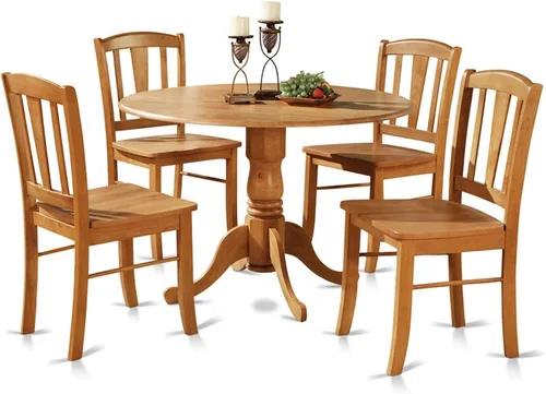 Miniatura 8 de East West Furniture DLIN3-OAK-W Juego de mesa de comedor de 3 piezas para espacios pequeños contiene una mesa de comedor redonda con gotas y 2