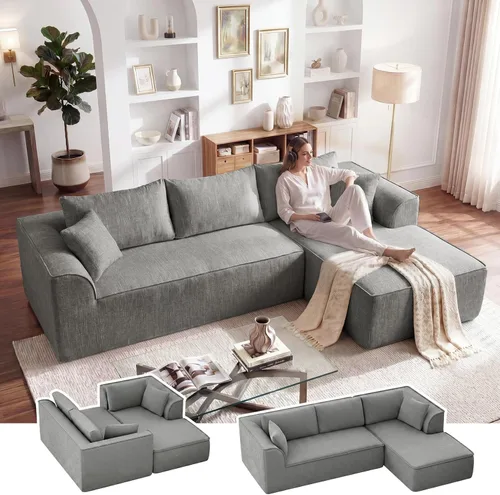 Miniatura 14 de Vesgantti 106" Boneless Couch with Chaise, U Shaped Deep Seat Comfy Cloud Modular Sofa Chenille Memory Foam Sectional Couches for Living Room