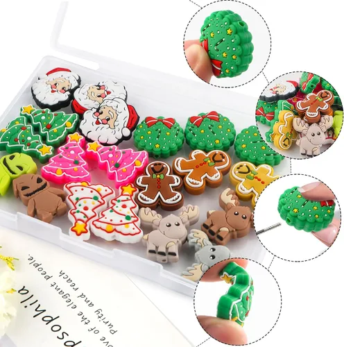 Miniatura 5 de Sunrony 20 cuentas focales de silicona para hacer llaveros, cuentas de silicona focales de personajes navideños a granel para bolígrafos, pulseras