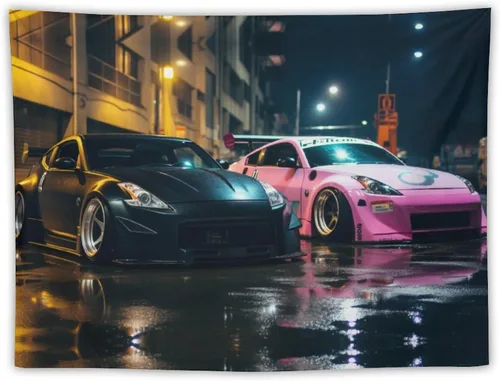 FeoYoed Jdm - Tapiz japonés para automóvil, 350z, color negro y rosa, para estacionar, estación lluviosa, calle, pared, arte de pared para