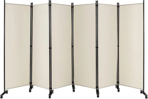 Miniatura 11 de GOFLAME Divisor de habitación plegable de 4 paneles, pantalla de privacidad enrollable de 6 pies con ruedas bloqueables, pantalla de partición
