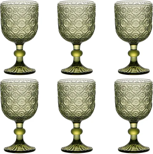 Miniatura 10 de Taganov Juego de 6 copas de vino de vidrio azul vintage, cristalería para beber con tallo, 12 onzas, 350 ml, para bodas, fiestas, barra