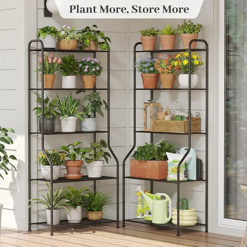 Miniatura 9 de Kitsanery Soporte para plantas de interior y exterior para múltiples plantas, estante de metal resistente de 5 niveles, escalera grande para jardín