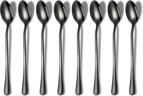 Miniatura 9 de Juego de 8 cucharas de café y té de acero inoxidable dorado prémium (mango largo, helado, cóctel)
