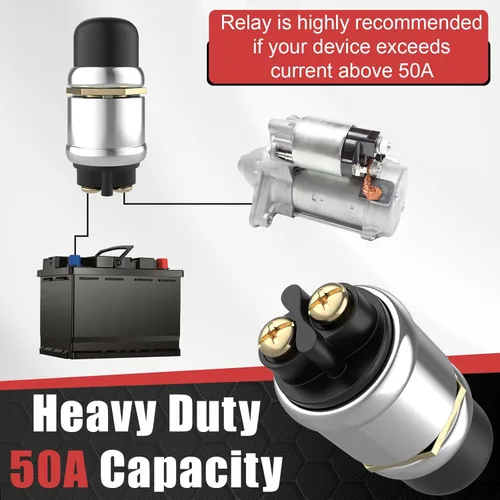 Miniatura 5 de BFXM Interruptor de arranque de botón pulsador 12V 50A, interruptor de arranque momentáneo impermeable para motor de automóvil, botón de arranque