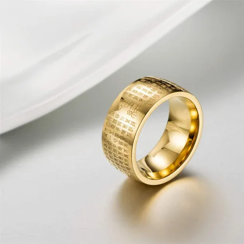 Miniatura 5 de Anillo budista grabado con sutra de corazón chino de acero inoxidable para hombre