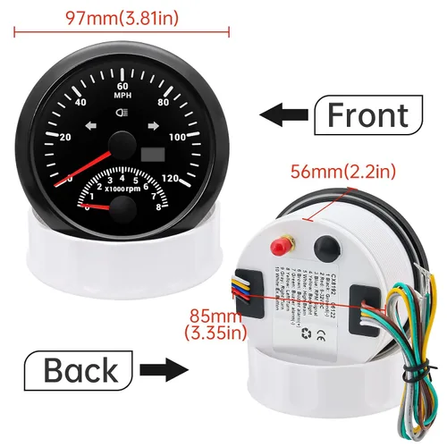 Miniatura 5 de ARTILAURA Velocímetro GPS 0-193 km/h con tacómetro 8000 RPM, medidor de 85 mm (3-3/8"), velocímetro GPS para barco con antena para automóvil, marino