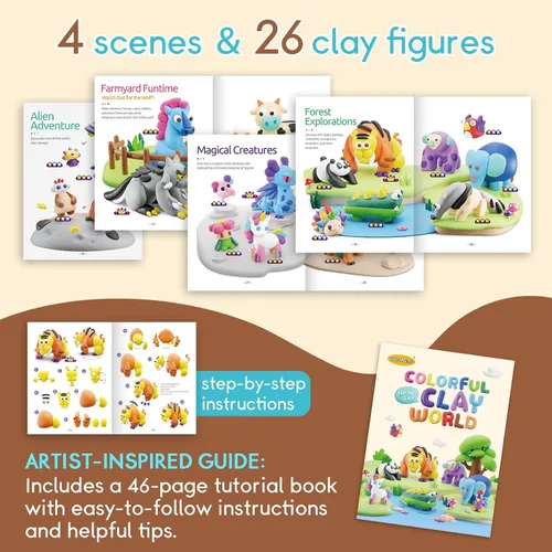 Miniatura 3 de Drama Planet Kit de arcilla seca al aire para niños, viene con guía de instrucciones con 4 escenas y 26 tutoriales de proyectos, 18 latas de arcilla