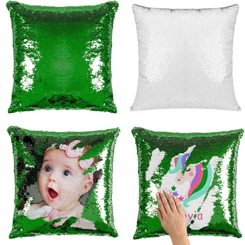 Miniatura 23 de JYFLZQ - Fundas de almohada de lentejuelas sublimadas en blanco 40.6 x 40.6 cm - Juego de 2 fundas reversibles con lentejuelas para almohadas