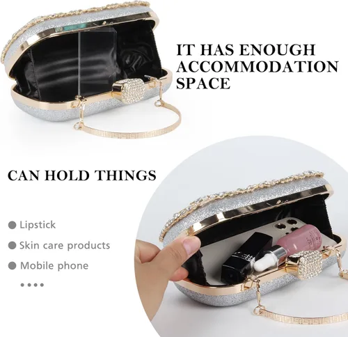 Miniatura 4 de Bolso de mano con diamantes de imitación, bolsa de noche floral de cristal brillante para mujer, formal, graduación, boda, fiesta