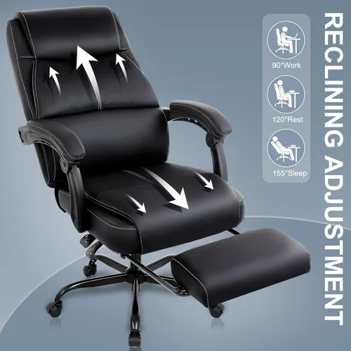 Miniatura 3 de Misolant Silla de Oficina Grande y Alta con Reposapies, Silla de Escritorio de Respaldo Alto con Reposabrazos Articulado, Sillas Ejecutivas de Negro