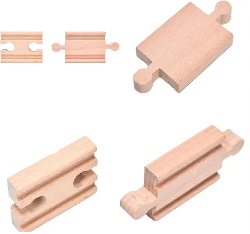 Miniatura 5 de Juego de 12 pistas de tren de madera, pistas de bache macho-macho, hembra-hembra, pista de muelle de puente (color aleatorio), pistas cruzadas