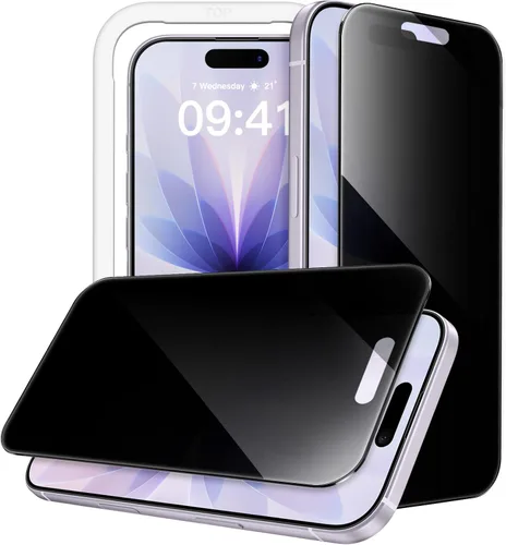 Miniatura 18 de JETech Protector de pantalla de privacidad de 360 grados para iPhone 15 de 6.1 pulgadas, película de vidrio templado antiespía de 4 vías