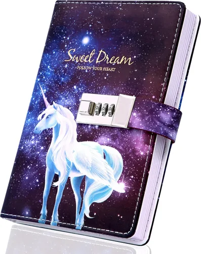 Miniatura 19 de CAGIE Diario con candado para niñas, kit de diario rayado rellenable A5 con contraseña y candado, lindos regalos de Navidad y cumpleaños para niñas
