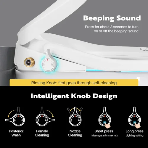 Miniatura 6 de VIVOHOME Asiento de inodoro con calefacción inteligente con boquilla autolimpiante para limpieza trasera y delantera, secador de aire caliente
