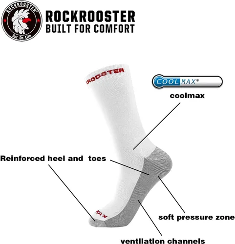 Miniatura 12 de ROCKROOSTER COOLMAX - Calcetines deportivos con control de humedad, duraderos y transpirables (paquete de 9)