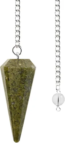 Péndulo de piedra preciosa de jaspe de hierba natural, color verde, puntiagudo hexagonal, radiestesia, adivinación, carga de reiki, curación de